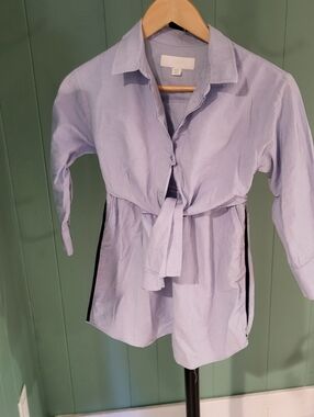 Pale Blue Tie Front Dress/Black Piping on Side, Zara, 8-9 Years